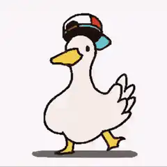 cartoon duck wearing cap dancing