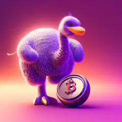 3D purple duck with Bitcoin ball