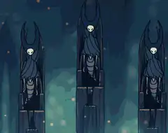 Three Pale King statues in Hollow Knight