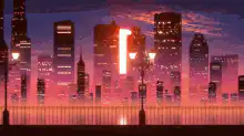 pixel art city sunset moon