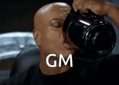 Vin Diesel drinking with GM text