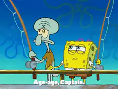 SpongeBob salutes Squidward fishing