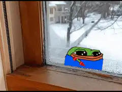 Pepe the Frog drawing a heart on a window