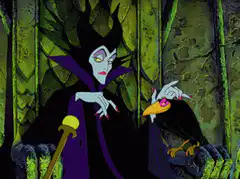 Maleficent petting her raven