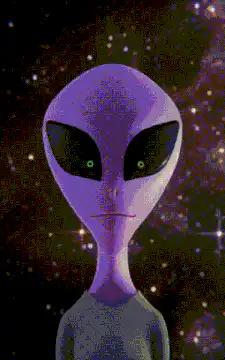 purple alien turns around