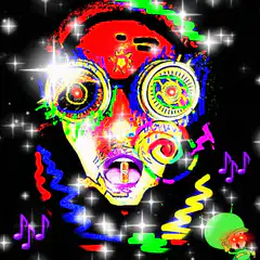 Psychedelic gas mask face with music notes
