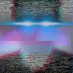 glitchy abstract face with glowing eyes