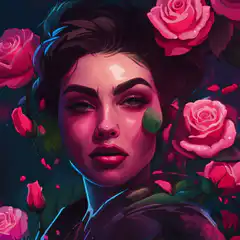 Woman with glowing eyes and roses
