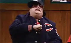 Fat guy in Chicago Bears jacket dancing