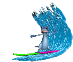 Timon surfing a wave