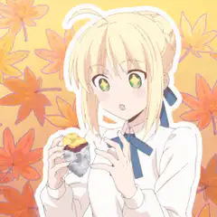 Saber holding a sweet with autumn leaves