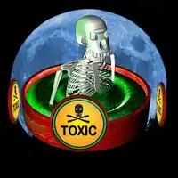 Skeleton in toxic waste snow globe