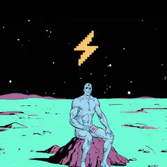 Dr. Manhattan on Mars with lightning bolt
