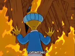 Ned Flanders stuck in burning wood