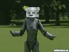 Robot with Android head shrugging