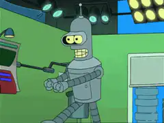 Bender smokes a cigar and drinks beer