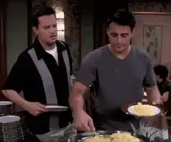 Joey serving Chandler a tiny portion of food