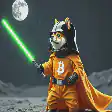 Shiba Inu Jedi on Moon with Lightsaber