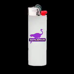White lighter with purple flamingo logo