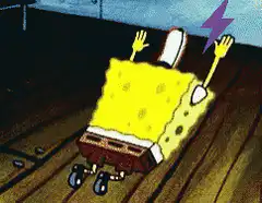 SpongeBob lying on floor with lightning bolt