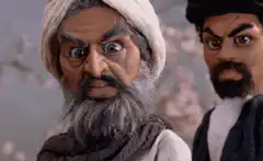 Two claymation men with intense expressions