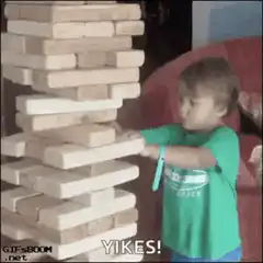 Toddler knocks over giant Jenga tower