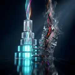 glowing glass tower and shattering glass