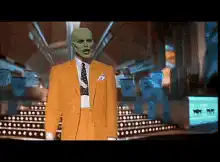 The Mask puts on a hat and plays a banjo