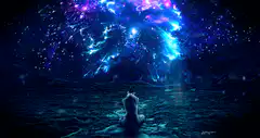 Cat watching cosmic fireworks