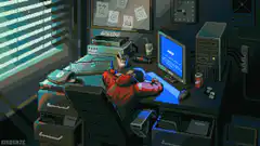 Spiderman sleeping at his desk