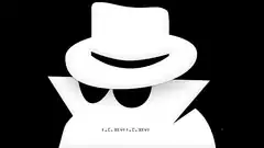 white hat figure with text