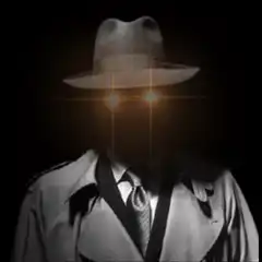 Man with glowing eyes and laser beam