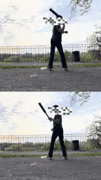 Person swinging a bat in a park