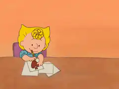 Lucy shows Charlie Brown her drawing