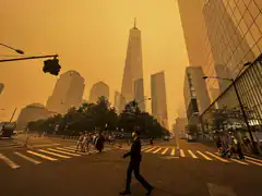 New York City under orange smoke