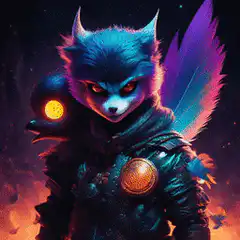 Blue fox with glowing eyes and laser beams