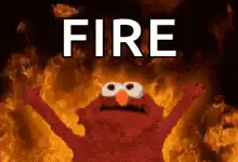 Elmo surrounded by fire