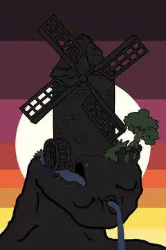 windmill on a hill with sunset