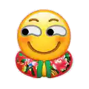 Smug emoji with floral scarf