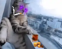 Chill cat smoking with glowing eyes