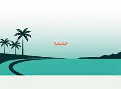 Minimalist beach scene with palm trees and waves