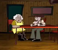 Grandma hits Grandpa with a rolling pin