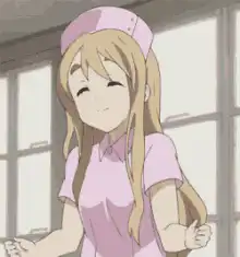 Nurse character clasping hands happily