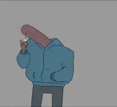 Sausage man lights cigarette and flips bird