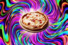 Pizza in a psychedelic swirl