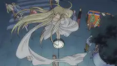 Timeless Angel floating over clock