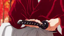 Anime character unsheathing katana