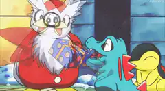 Delibird gives a gift to Totodile