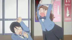 anime girl hits boy with book