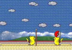 pixel art pikachu playing volleyball